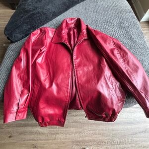 Amazon Red Leather Bomber Jacket